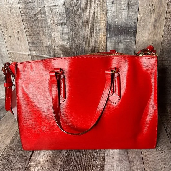 RLL Ralph Lauren Red Leather tote shoulder Handbag - Picture 5 of 15